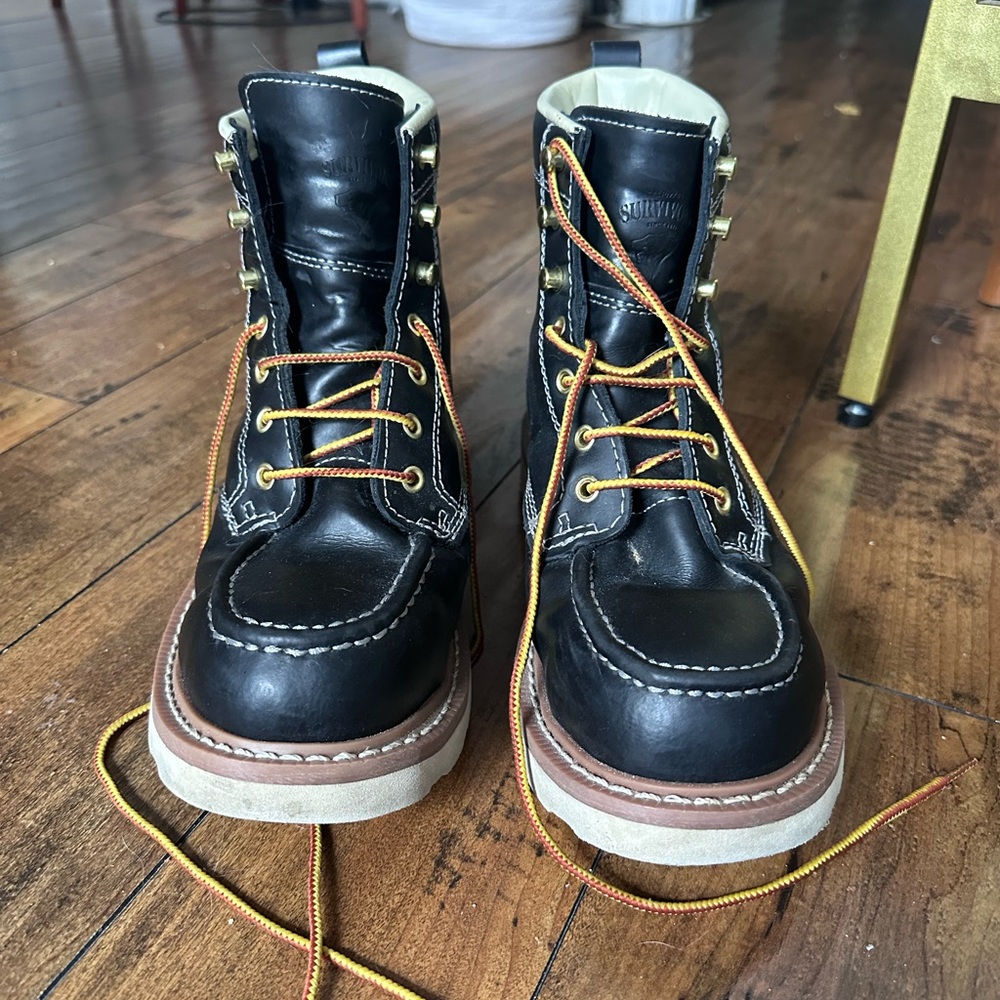 Black and Blue Leather Boots with Steel Toe